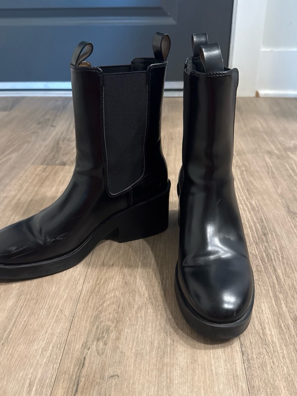 Black Leather Chelsea Platform Boots - Women's
